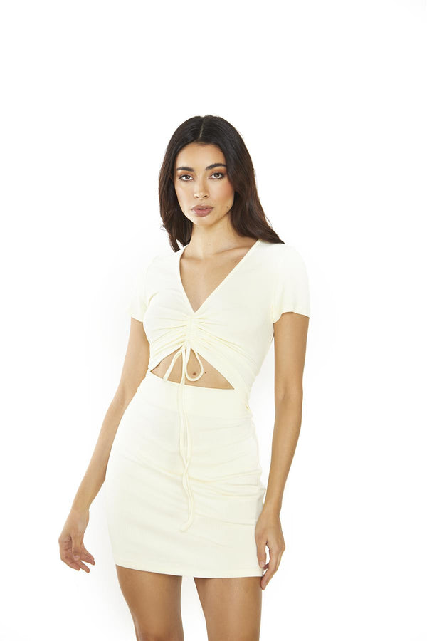 glamorous Pale Lemon Cut-Out Mini-Dress