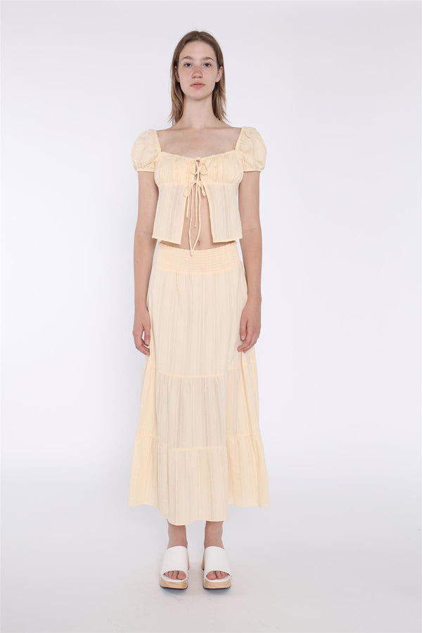 Glamorous Pale-Lemon Tie-Front Top