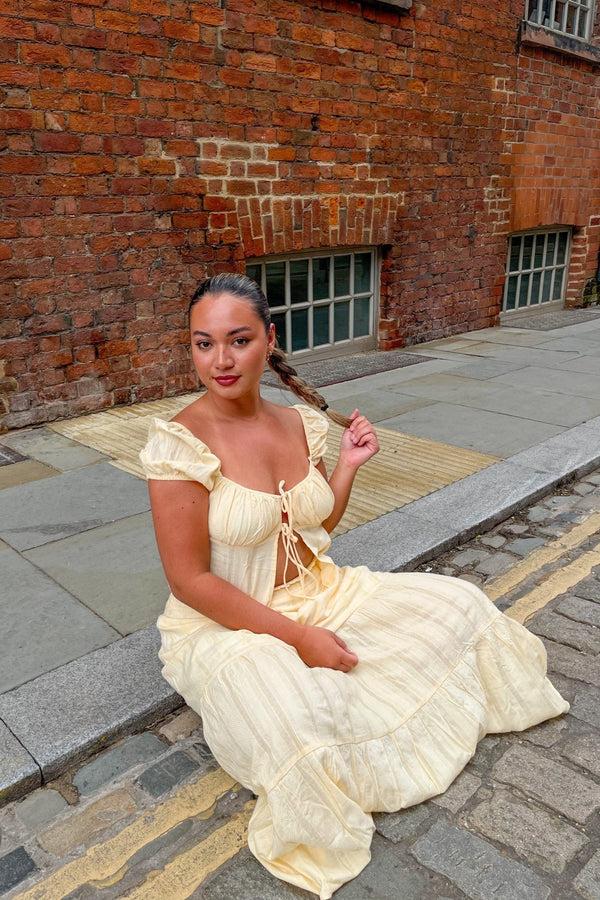 glamorous Pale-Lemon Tie-Front Top