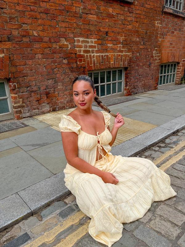 Glamorous Pale-Lemon Tiered Maxi-Skirt