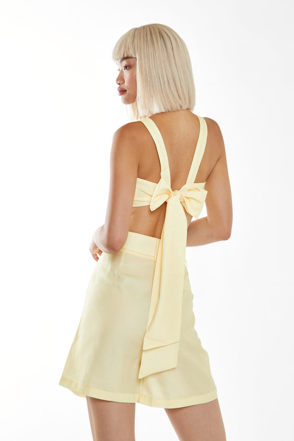 Glamorous Pale Yellow Tie Back Crop-Top