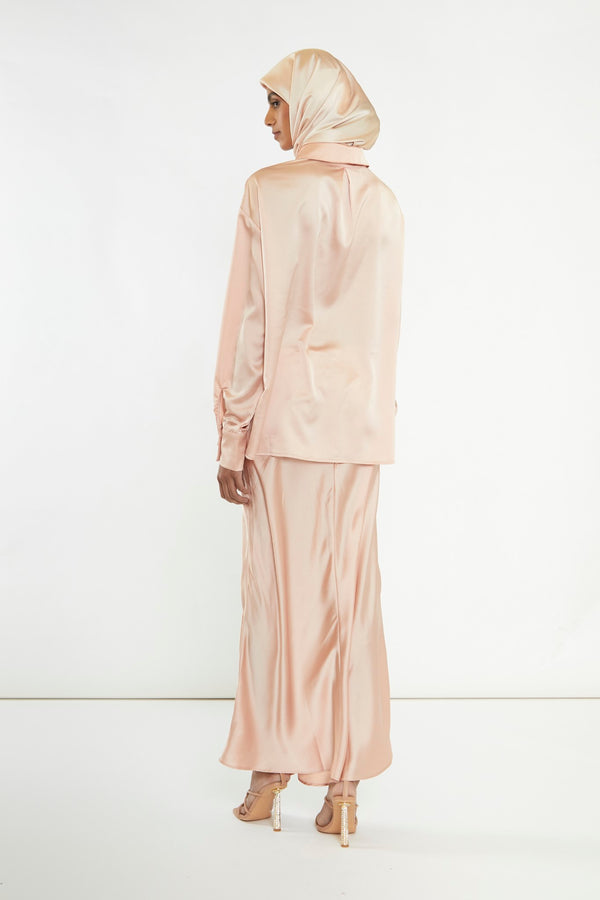 Glamorous Peach Bias-Cut Maxi-skirt