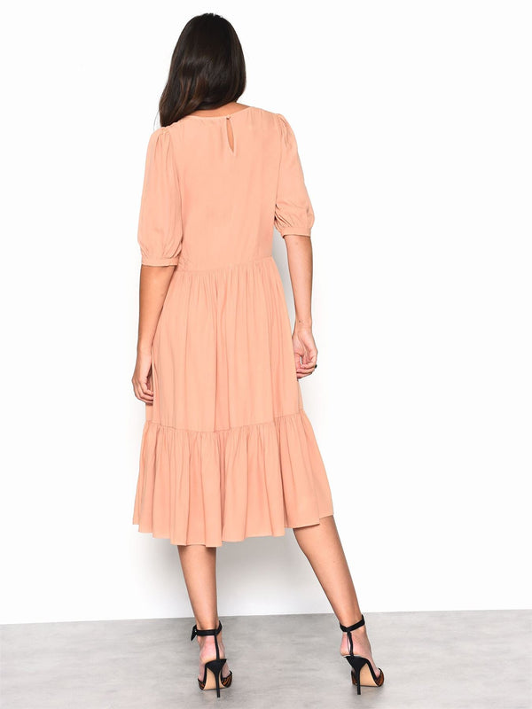 Glamorous Peach Long Sleeve Puff Midi Dress