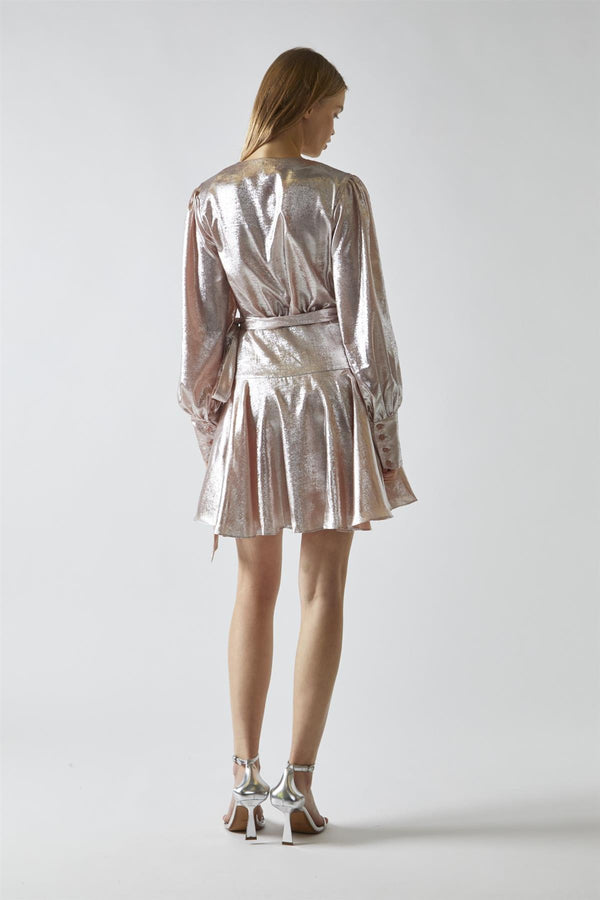 Glamorous Peach-Metallic Wrap Mini-Dress