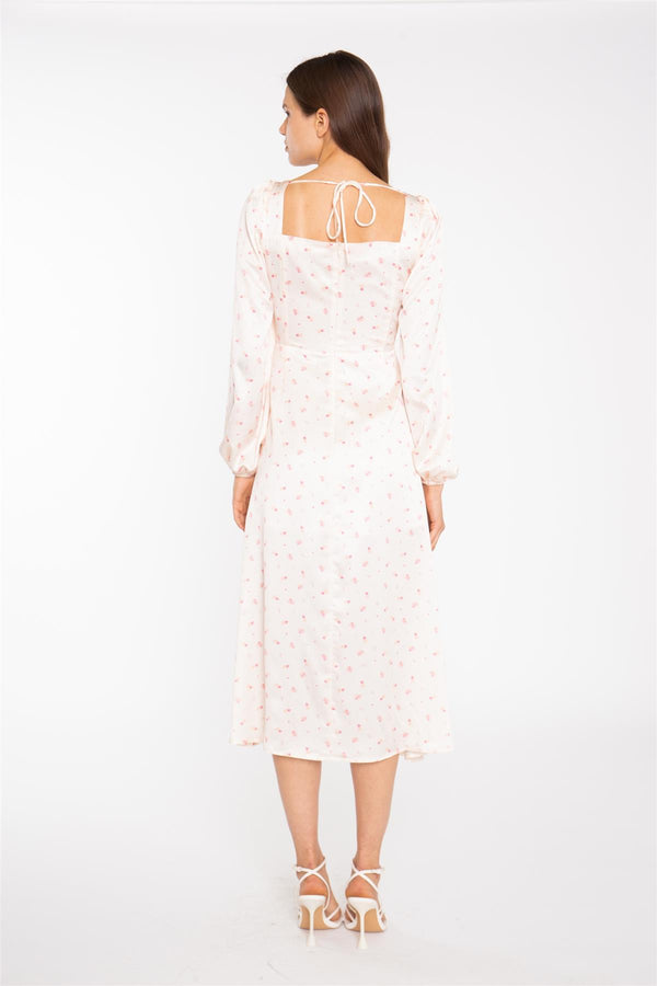 Glamorous Peach-Pink Daisy Milkmaid Midi-Dress
