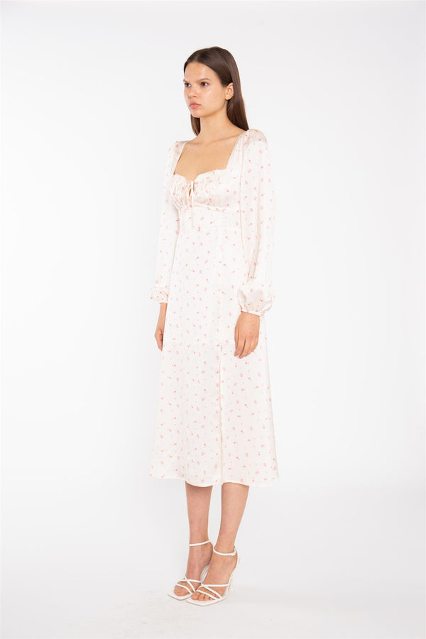 Glamorous Peach-Pink Daisy Milkmaid Midi-Dress