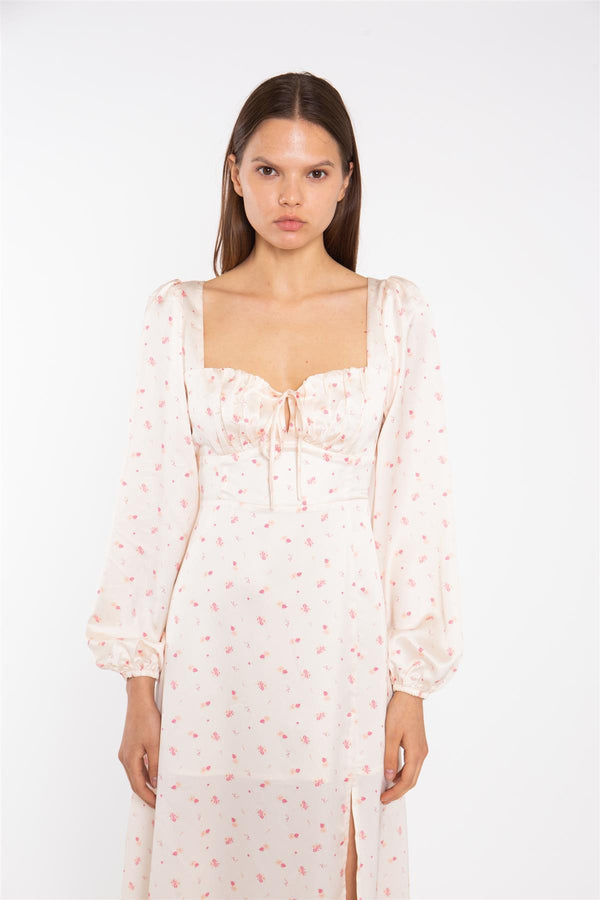 Glamorous Peach-Pink Daisy Milkmaid Midi-Dress