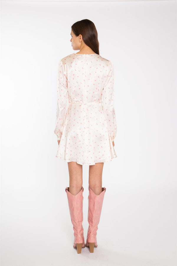 Glamorous Peach-Pink Daisy V-Neck Mini-Dress