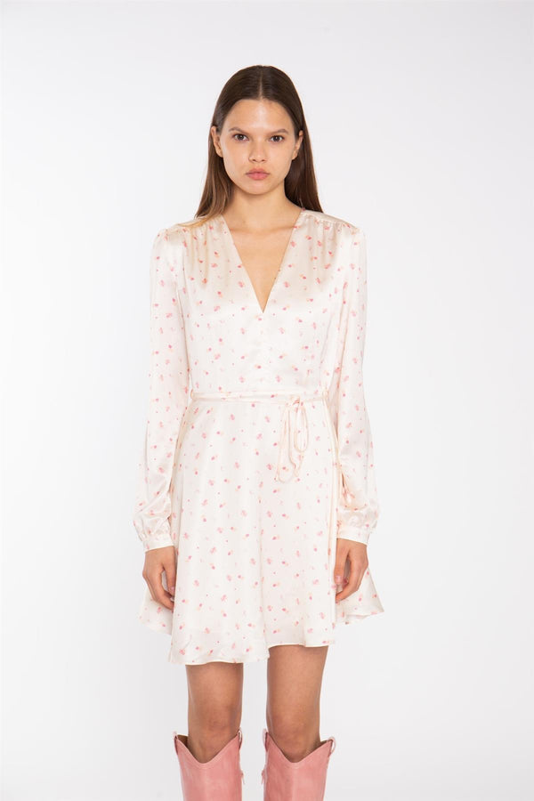 Glamorous Peach-Pink Daisy V-Neck Mini-Dress