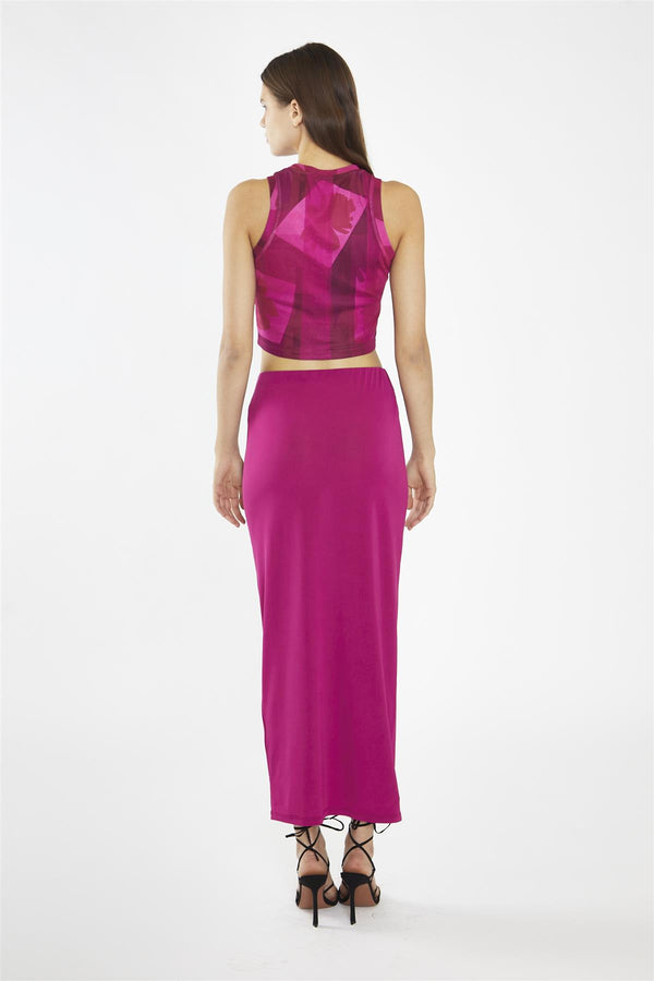 Glamorous Pink-Block Mesh Racerback Crop-Top