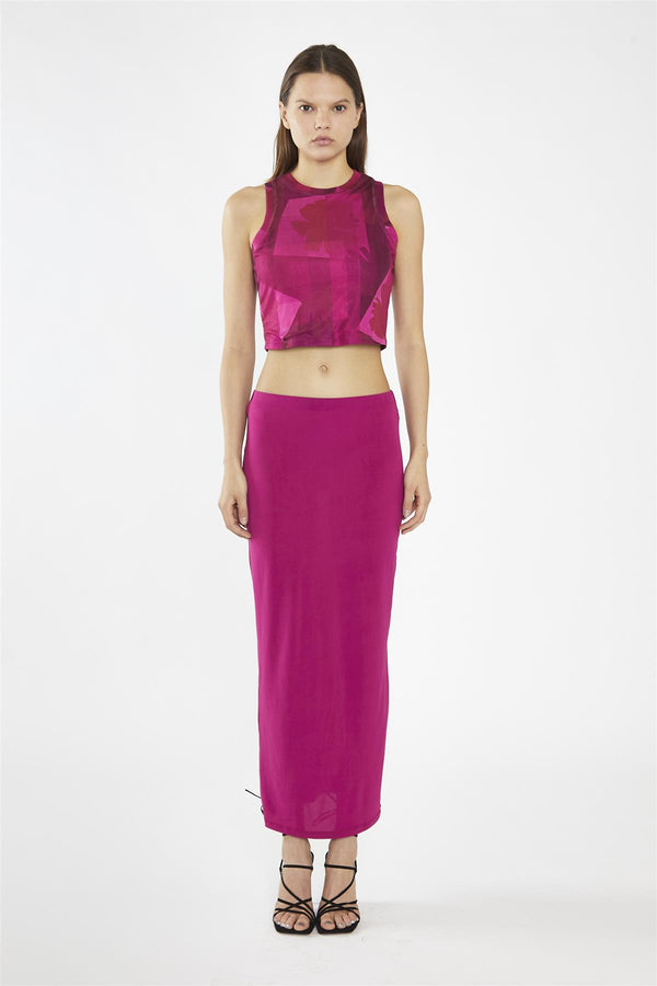 glamorous Pink-Block Mesh Racerback Crop-Top