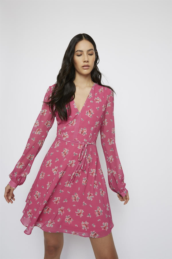 Glamorous Pink-Floral V-neck Mini-Dress