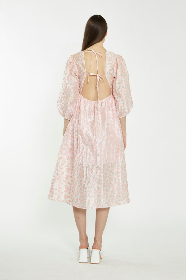 Glamorous Pink Flower Organza Midi Dress