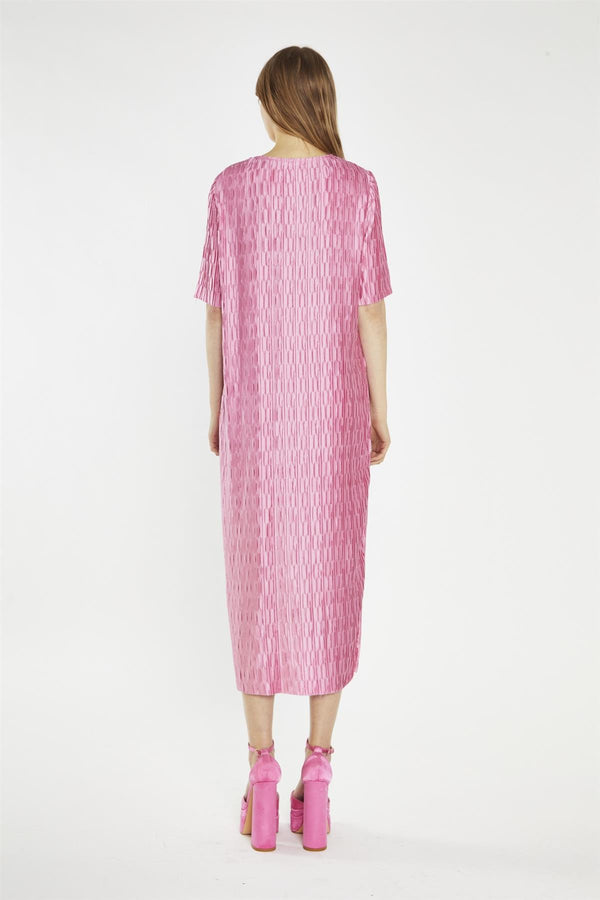 Glamorous Pink Geo-Plisse Midi-Dress