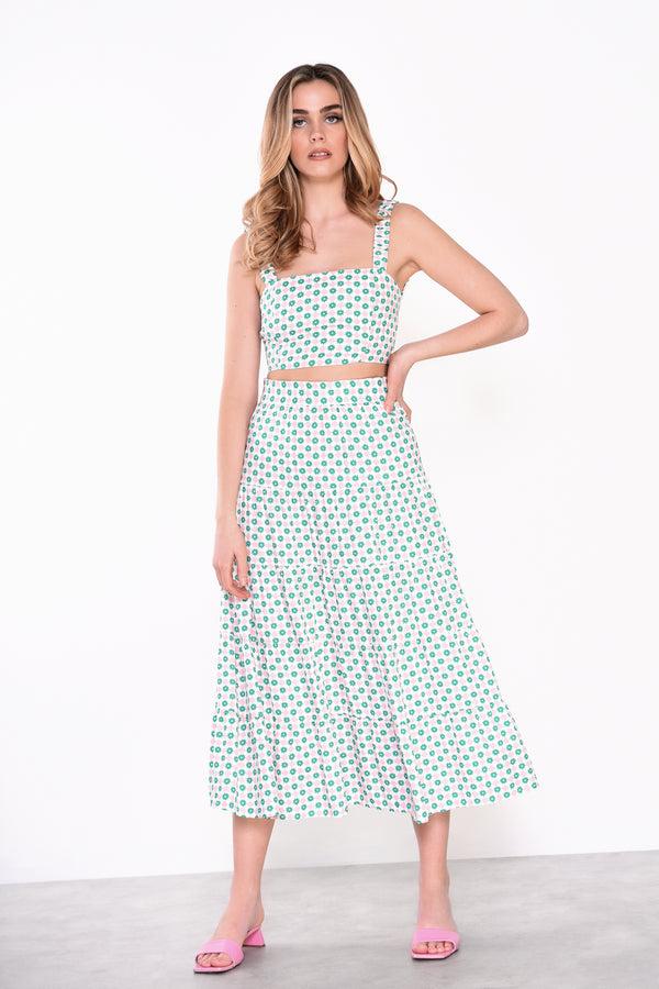 glamorous Glamorous Pink Green Floral Square Print Wide Strap Crop Top