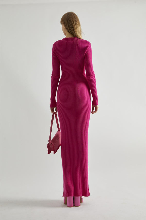 Glamorous Pink High-Neck Rib-Knit Midaxi-dress