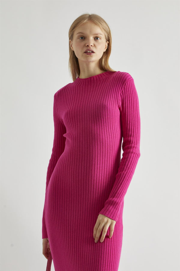 Glamorous Pink High-Neck Rib-Knit Midaxi-dress