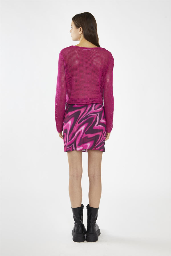 Glamorous Pink Multi-Blurred Wave Wrap Mini-Skirt