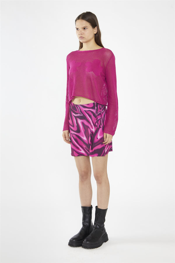 Glamorous Pink Multi-Blurred Wave Wrap Mini-Skirt