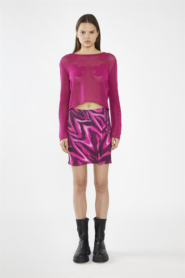 glamorous Pink Multi-Blurred Wave Wrap Mini-Skirt