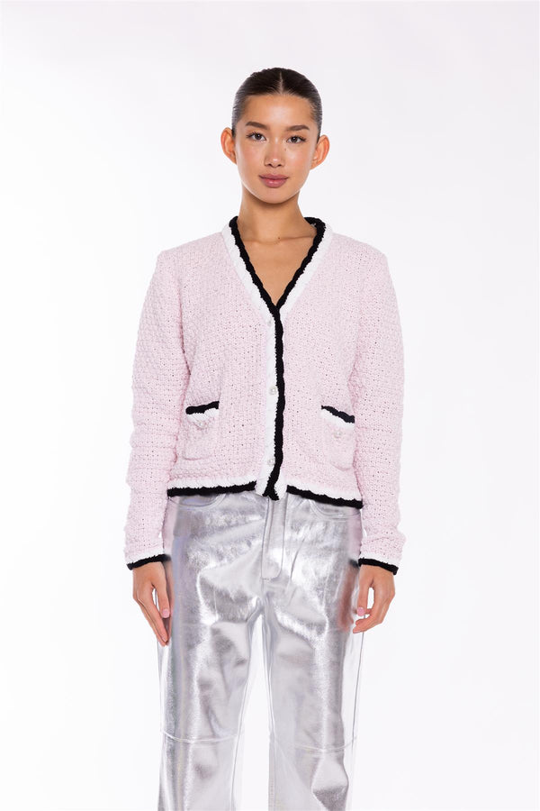 Glamorous Pink-Multi Diamante-Buttons Cardigan