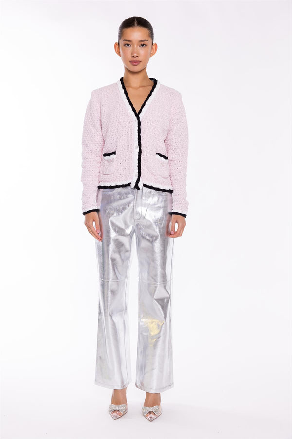 glamorous Pink-Multi Diamante-Buttons Cardigan