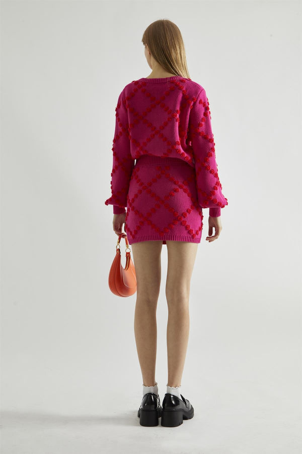 Glamorous Pink-Red Bobble-Knit Mini-Skirt