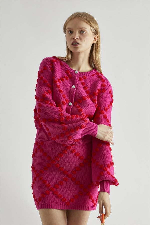 Glamorous Pink-Red Bobble-Knit Mini-Skirt
