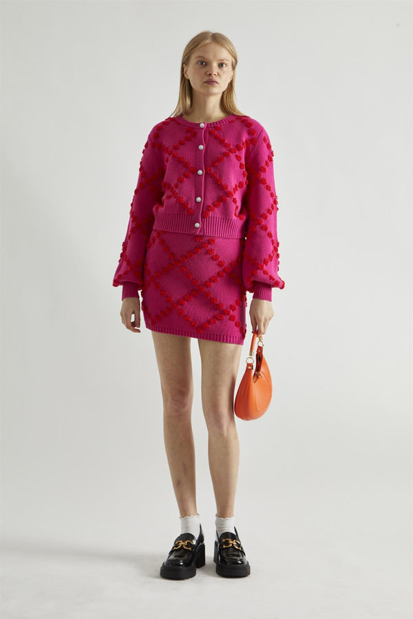 glamorous Pink-Red Bobble-Knit Mini-Skirt