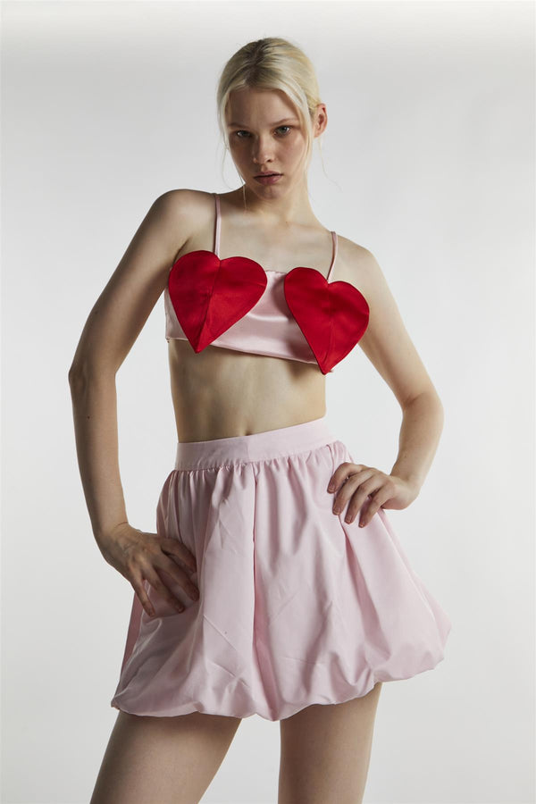 Glamorous Pink-Red Heart Crop-Top