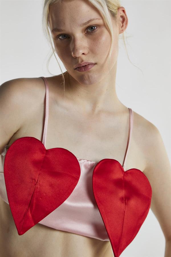 Glamorous Pink-Red Heart Crop-Top