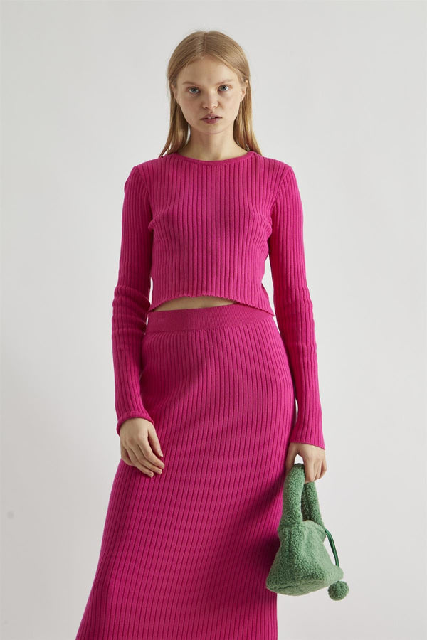 Glamorous Pink Rib-Knit Crop-Jumper