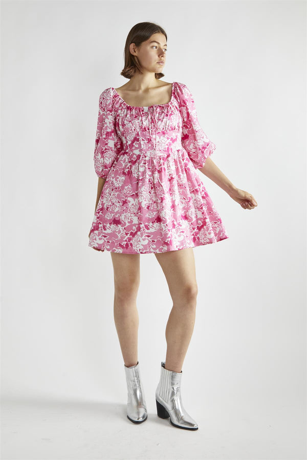 glamorous Pink Roses Skater Mini-Dress