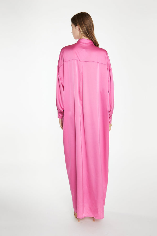 Glamorous Pink Satin Oversized Maxi Shirt Dress