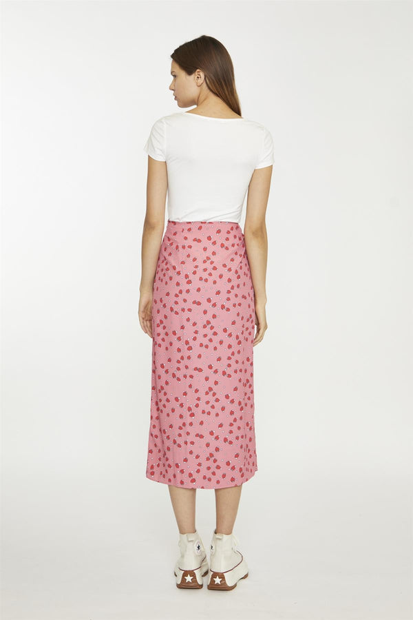 Glamorous Pink Strawberry-Print Midaxi-Skirt