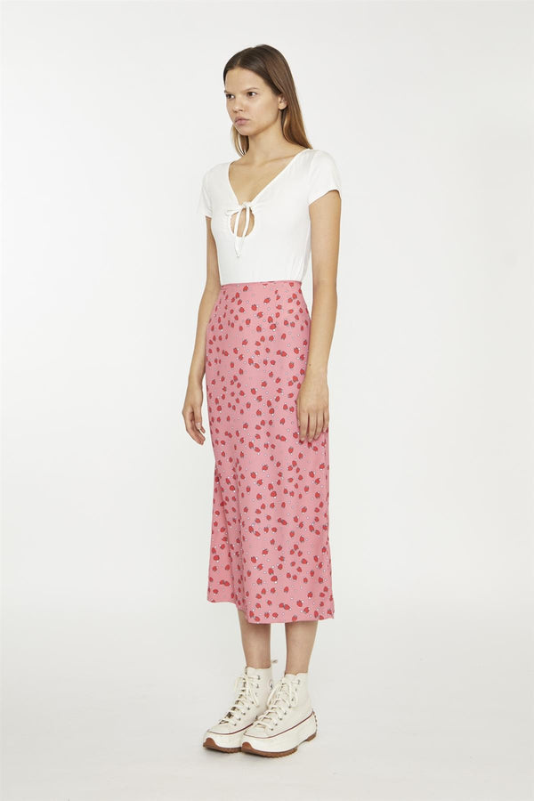 Glamorous Pink Strawberry-Print Midaxi-Skirt