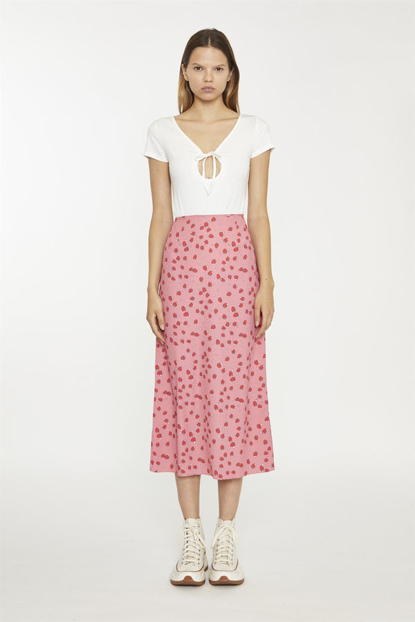 glamorous Pink Strawberry-Print Midaxi-Skirt