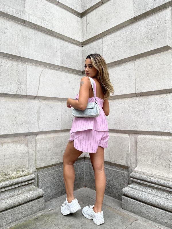 Glamorous Pink Vertical-Stripe Side Split Shorts