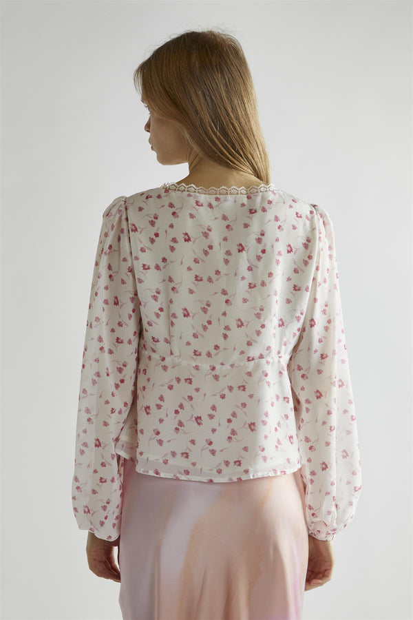 Glamorous Pink Watercolour-Floral V-Neck Top