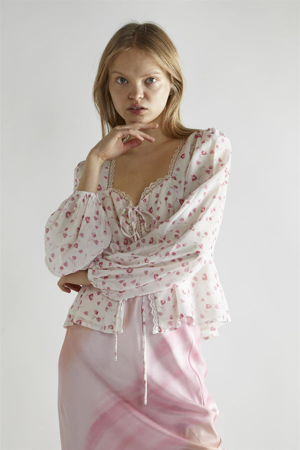 Glamorous Pink Watercolour-Floral V-Neck Top