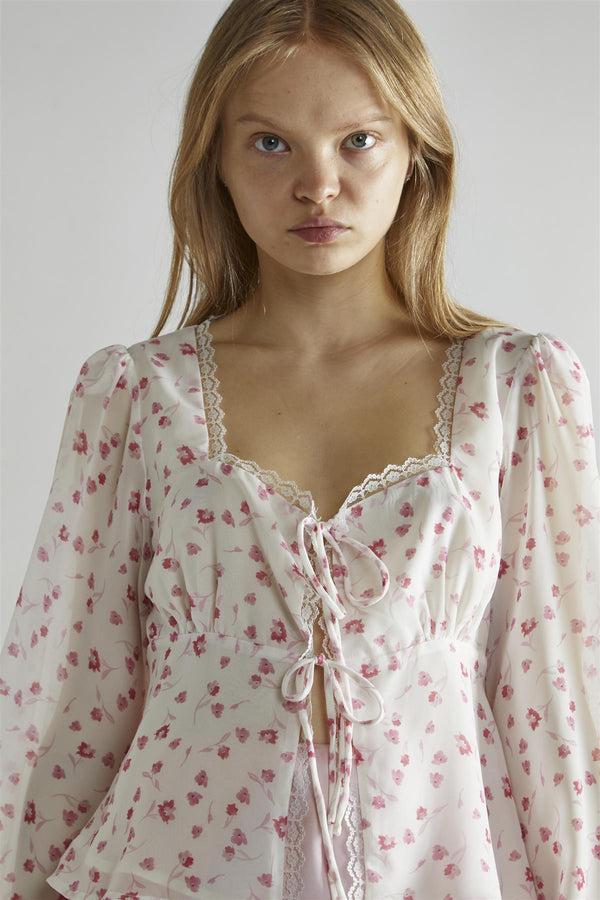 Glamorous Pink Watercolour-Floral V-Neck Top