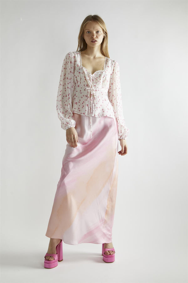 glamorous Pink Watercolour-Floral V-Neck Top