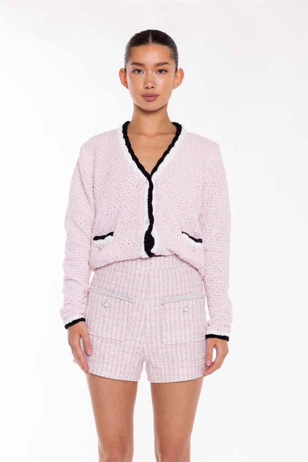 Glamorous Pink-White Tweed Mini Shorts