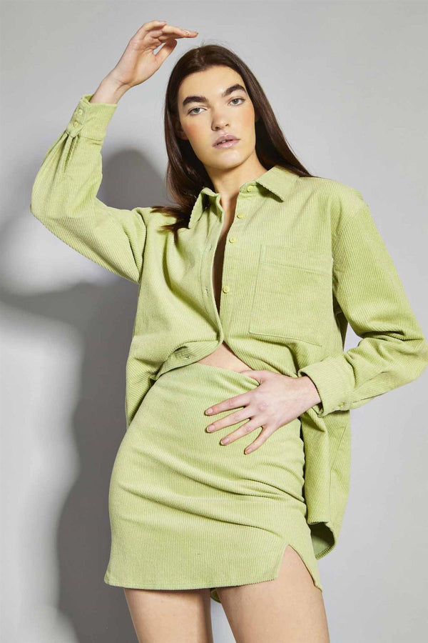 Glamorous Pistachio-Corduroy A-Line Mini-Skirt