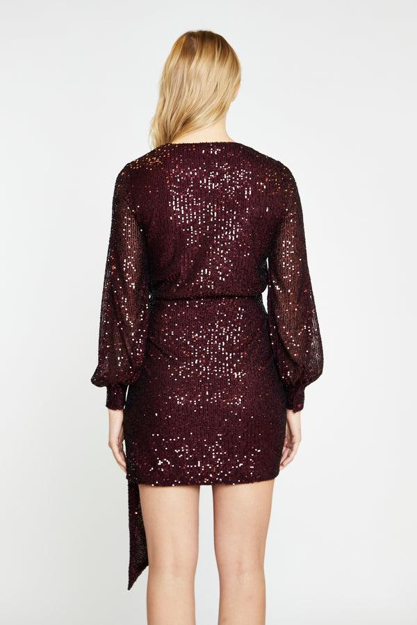 Glamorous Port-Red Sequin Wrap-Front Mini-Dress
