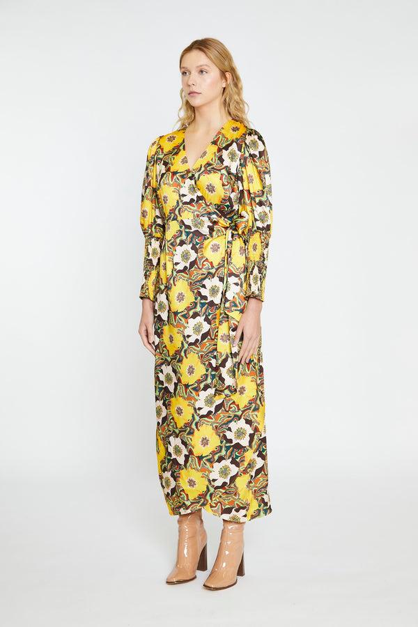 Glamorous Psychedelic Multi-Floral Wrap Maxi-Dress