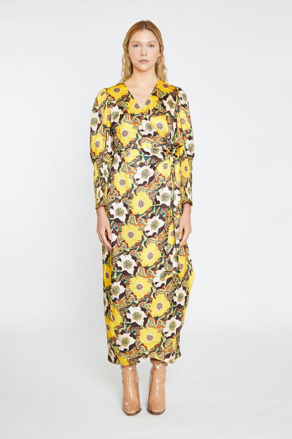 glamorous Psychedelic Multi-Floral Wrap Maxi-Dress