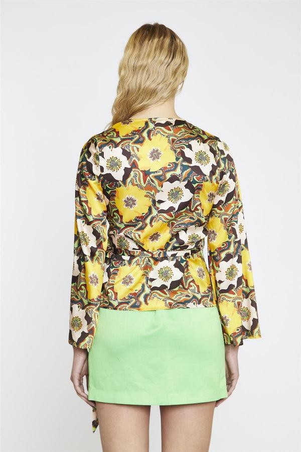 Glamorous Psychedelic Multi-Floral Wrap-Top