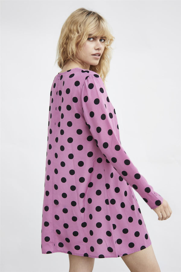 Glamorous Purple Black Spot Long-Sleeve Mini-dress