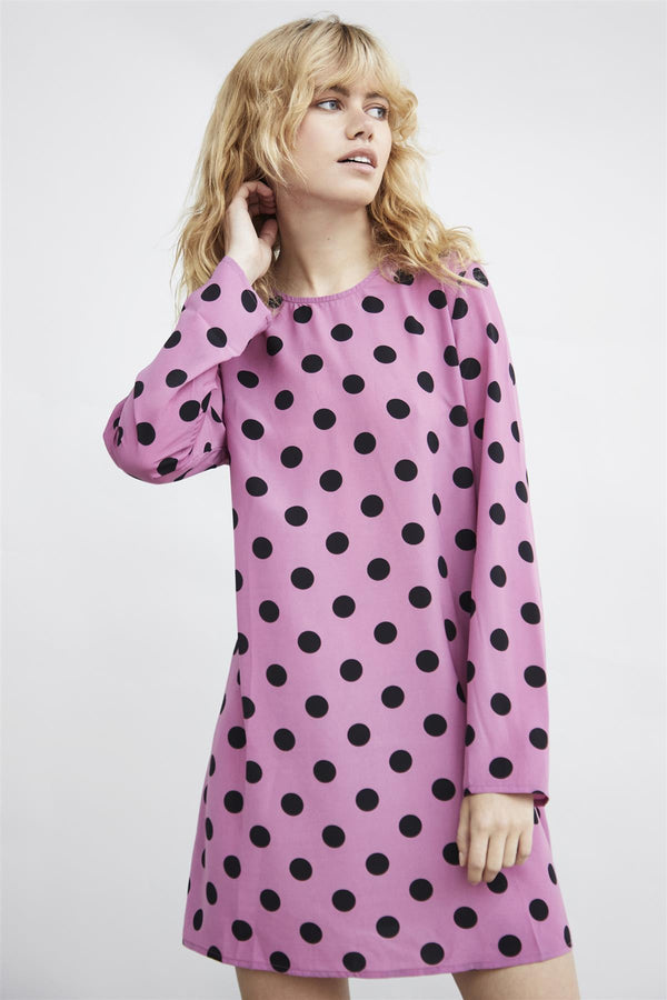 Glamorous Purple Black Spot Long-Sleeve Mini-dress